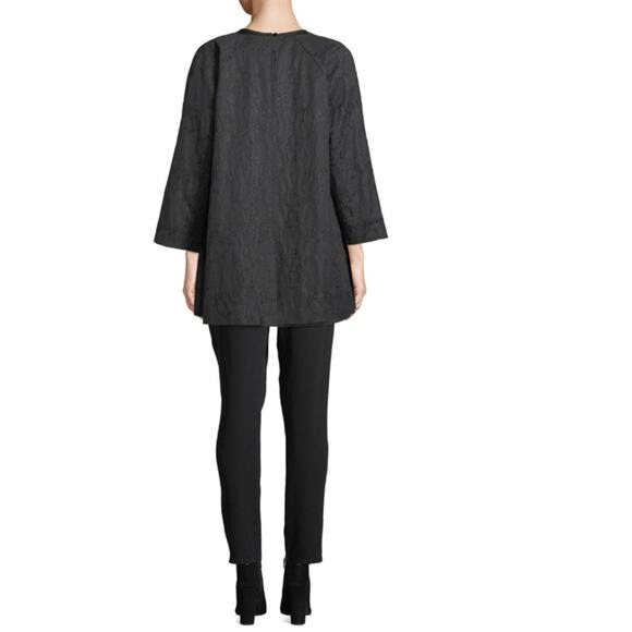 Eileen Fisher Shimmer Jacquard Long Open Front Jacket in Black Size M - Picture 4 of 13